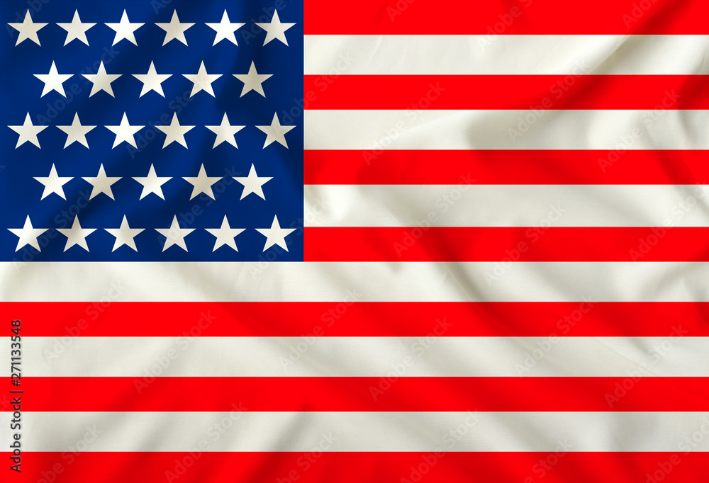 American colored flag depicted on silk fabric with soft folds