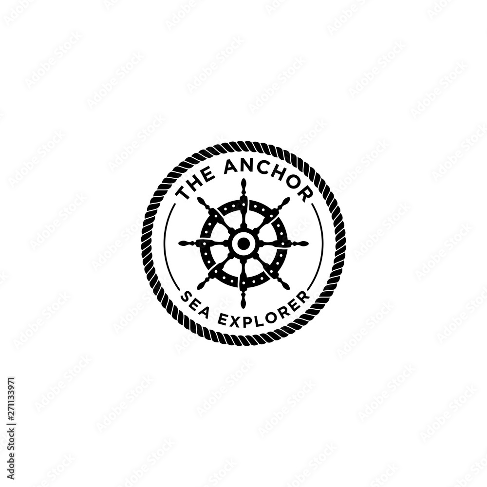 marine retro emblems logo with anchor rope and ship wheel, anchor logo - vector marine retro emblems logo with anchor rope and ship wheel, anchor logo - vector