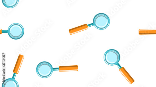 Seamless pattern texture of endless repetitive medical scientific optical glass loupes with a pen and glass for searching and locating objects on a white background. Vector illustration