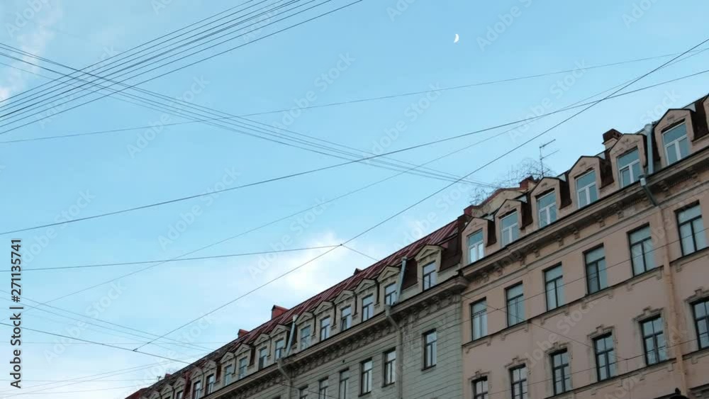 Panorama view of the historic building in the city center. Pedestrian street Bolshaya Konyushennaya, daylight. Panorama view of the historic building in the city center. Pedestrian street Bolshaya Konyushennaya, daylight.