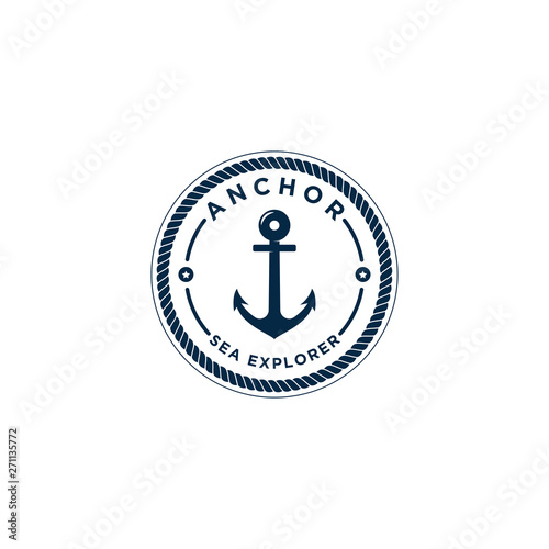 marine retro emblems logo with anchor and rope, anchor logo - vector