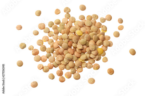 lentils isolated on white background. top view