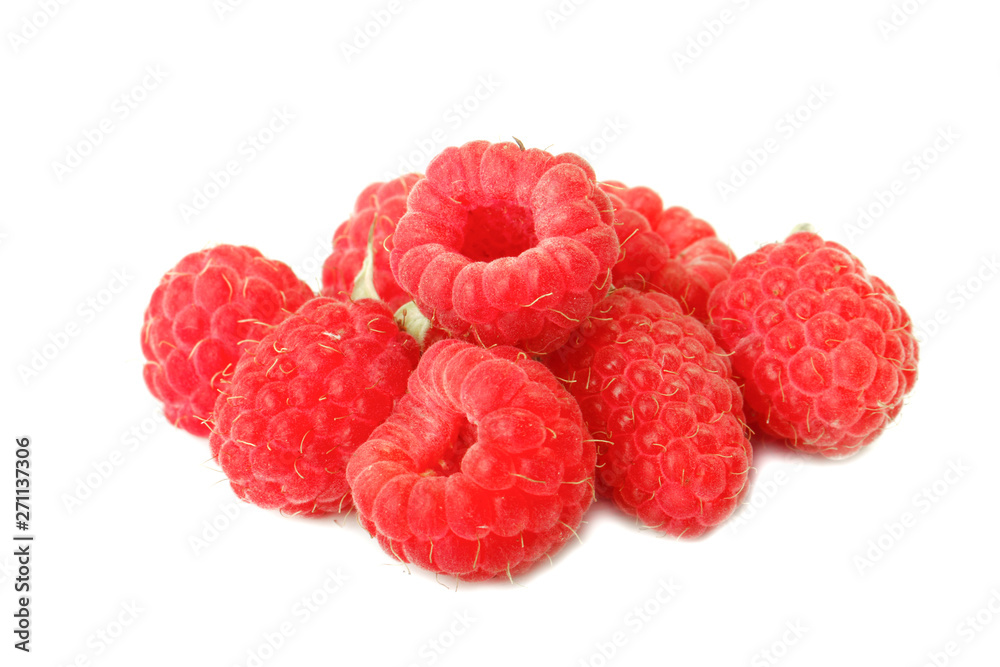 heap of red raspberries isolated on white background heap of red raspberries isolated on white background