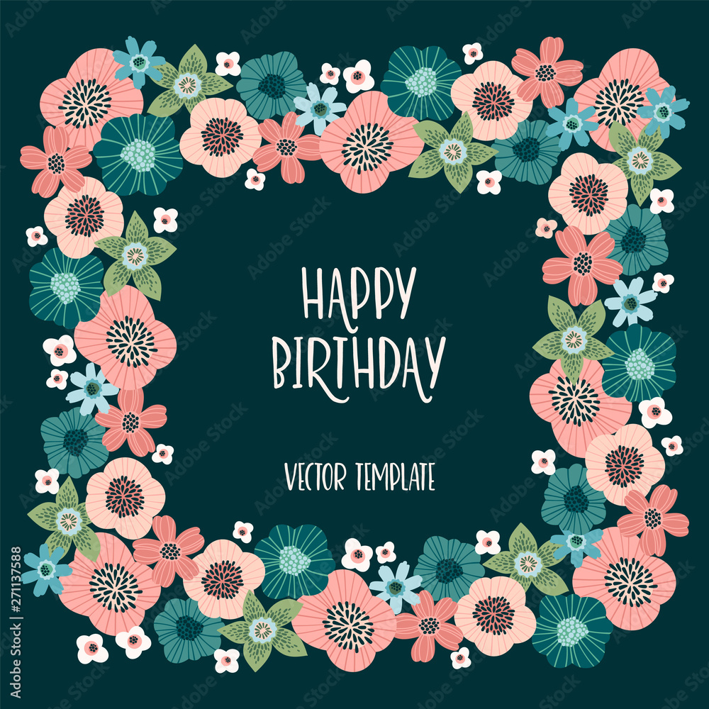 Vector floral design with cute flowers. Template for card, poster, flyer, home d cor