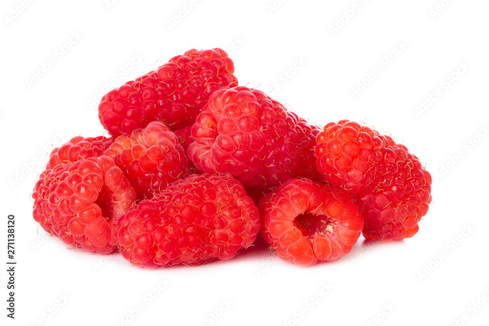 heap of red fresh raspberries isolated on white background heap of red fresh raspberries isolated on white background