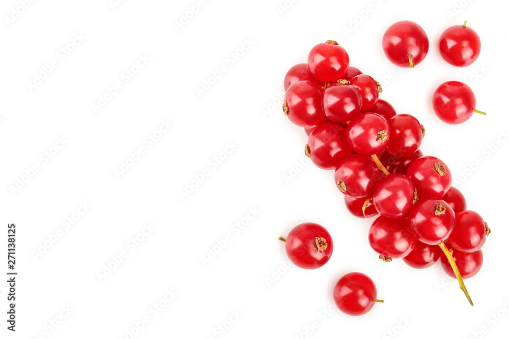 Red currant berry isolated on white background with copy space for your text. Top view. Flat lay pattern Red currant berry isolated on white background with copy space for your text. Top view. Flat lay pattern