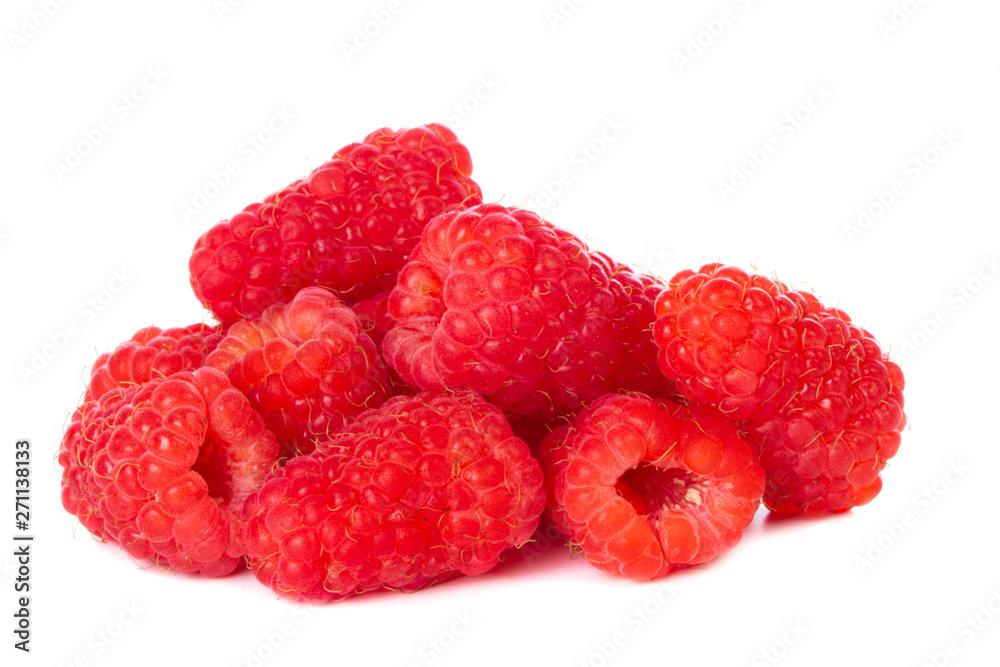 heap of red fresh raspberries isolated on white background heap of red fresh raspberries isolated on white background