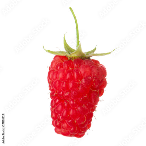 single red fresh raspberry isolated on white background