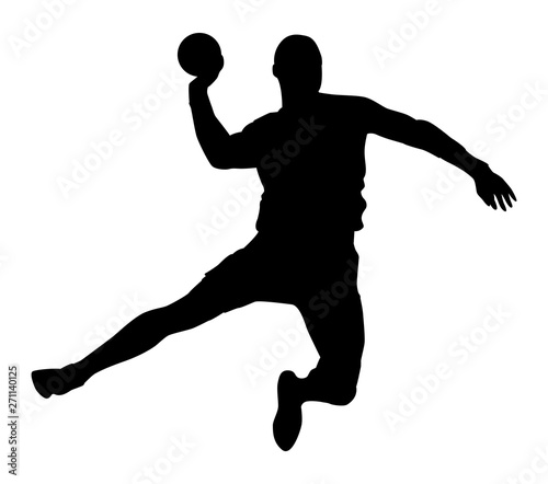 Silhouette noire de handballeur sur fond blanc