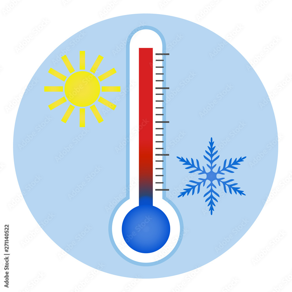 Thermometer icon. Measuring hot and cold temperature air on a blue background Thermometer icon. Measuring hot and cold temperature air on a blue background