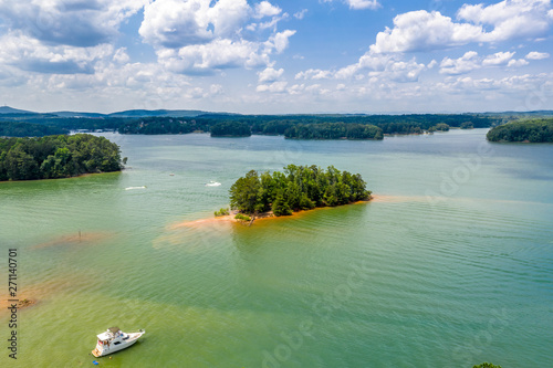 Fototapeta Naklejka Na Ścianę i Meble -  Aerial view beaches and boats in Lake Lanier
