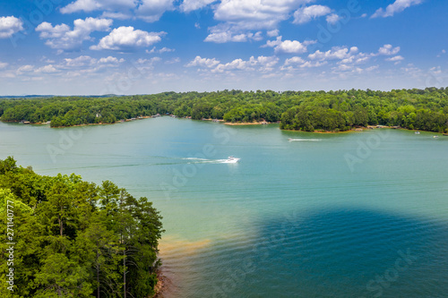 Fototapeta Naklejka Na Ścianę i Meble -  Aerial view beaches and boats in Lake Lanier