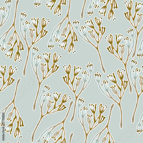 Fototapeta Naklejka Na Ścianę i Meble -  Seamless hand illustrated floral pattern. Watercolor botanical background.