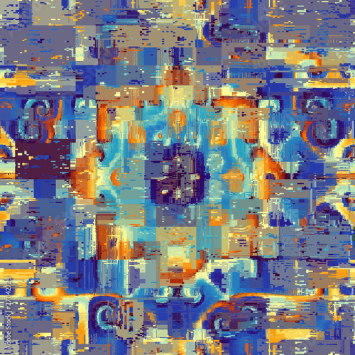 Abstract seamless pattern with imitation of a grunge dirty texture. Vinatge mandala. Vector image.