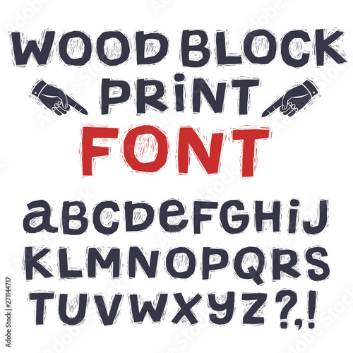 Wood block print style font