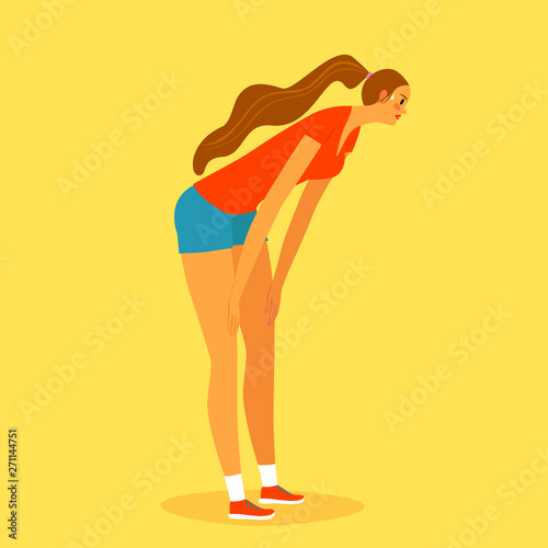 Young woman feels sick under the sun.