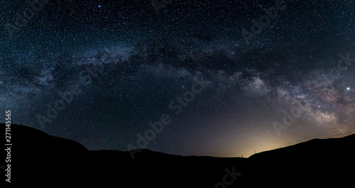 Panorama of the Milky Way in the mountains