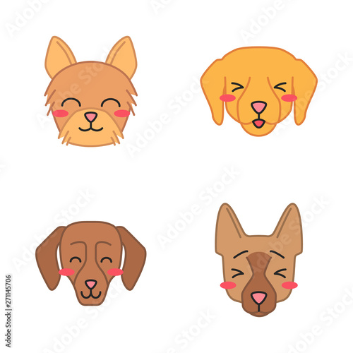 Dogs cute kawaii vector characters