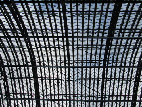 View of the ceiling beams in St. Pancras train station in London  photo