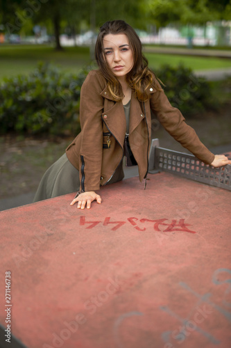 Girl playing around a town called berln photo