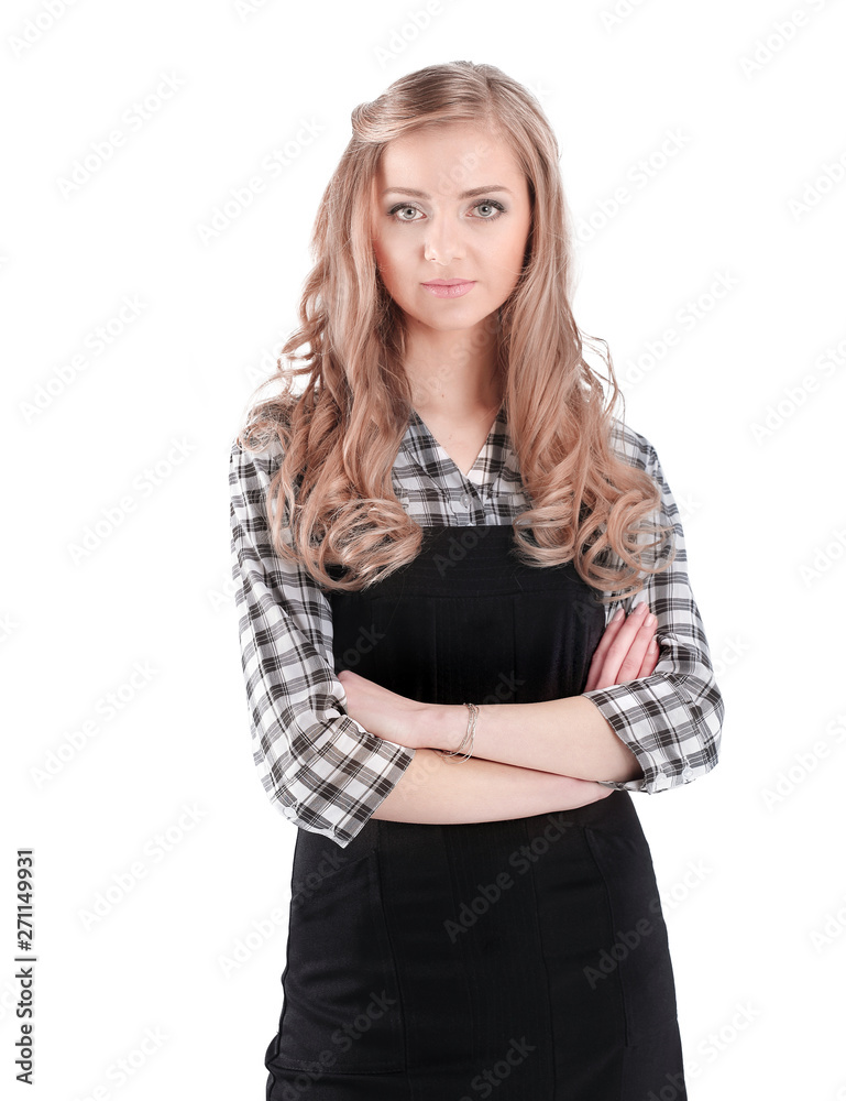 portrait of a young woman assistant .isolated on white portrait of a young woman assistant .isolated on white
