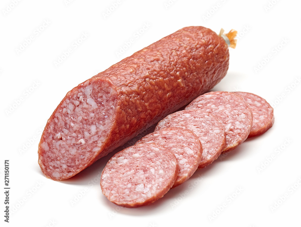 salami sausage on white background