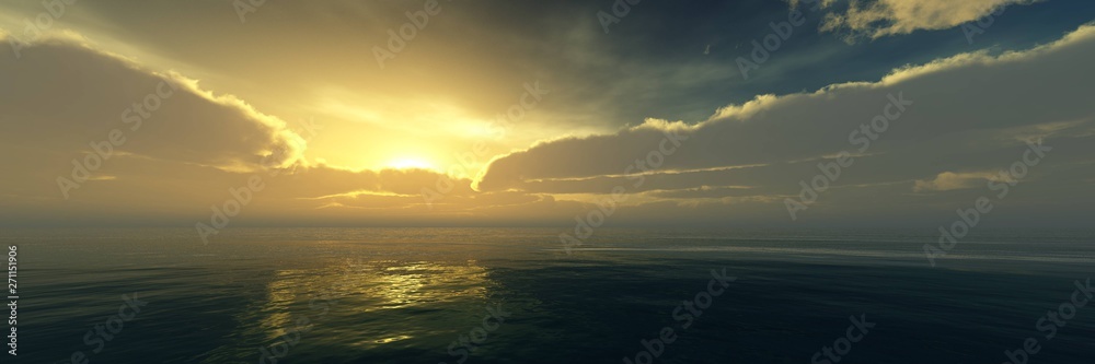 Beautiful panorama of the ocean sunset, sea sunset