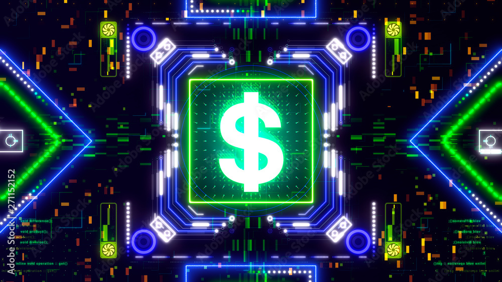 Dollar currency symbol on digital background. Finance and business 3d render