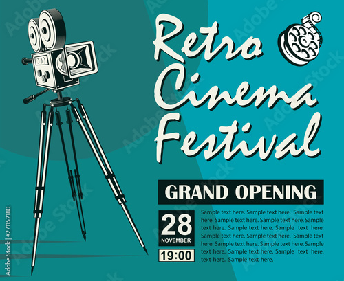 cinema poster with retro movie camera background