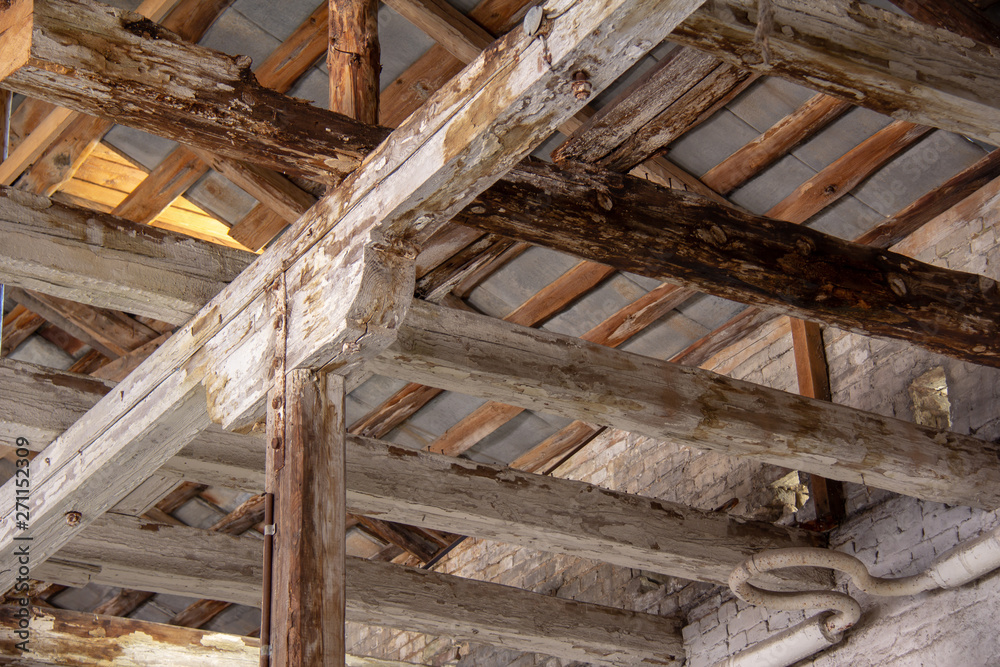 Wooden support structure close-up