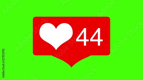 Social media Love Hearts counter icon animation on green screen. Good for marketing concept or short video background for social networks story.
