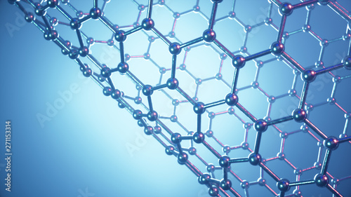 3d Illustration structure of the graphene tube  abstract nanotechnology hexagonal geometric form close-up  concept graphene atomic structure  concept graphene molecular structure. Carbon tube