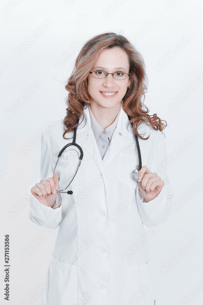 portrait of confident female therapist .isolated on white
