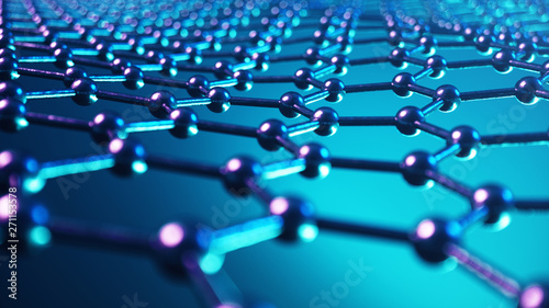 3d Illustration structure of the graphene or carbon surface, abstract nanotechnology hexagonal geometric form close-up, concept graphene atomic structure, concept graphene molecular structure. photo