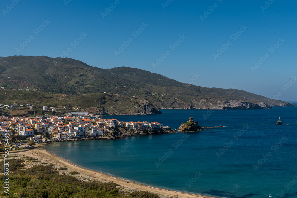 Panorama of Chora of Andros at a beautiful day, Cyclades, Greece Panorama of Chora of Andros at a beautiful day, Cyclades, Greece