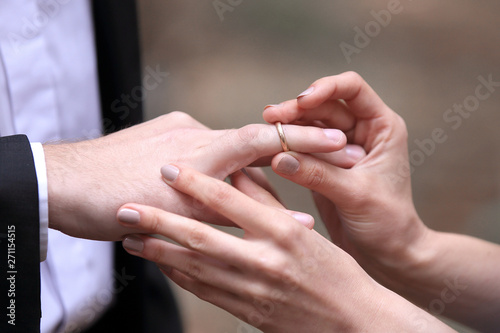 close up. the couple exchanging wedding rings