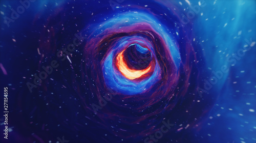 Fototapeta Naklejka Na Ścianę i Meble -  3D illustration tunnel or wormhole, tunnel that can connect one universe with another. Abstract speed tunnel warp in space, wormhole or black hole, scene of overcoming the temporary space in cosmos.