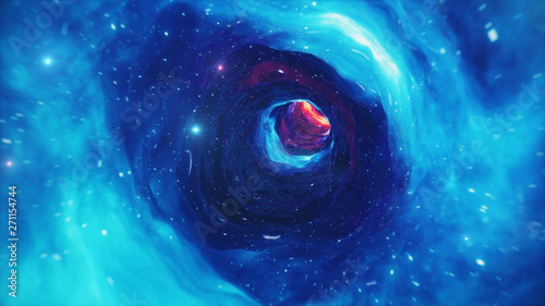 3D illustration tunnel or wormhole, tunnel that can connect one universe with another. Abstract speed tunnel warp in space, wormhole or black hole, scene of overcoming the temporary space in cosmos. photo