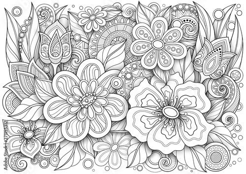 Monochrome Floral Illustration in Doodle Style