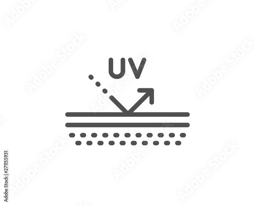 Uv protection cream line icon. Skin care sign. Cosmetic lotion symbol. Quality design element. Linear style uv protection icon. Editable stroke. Vector photo