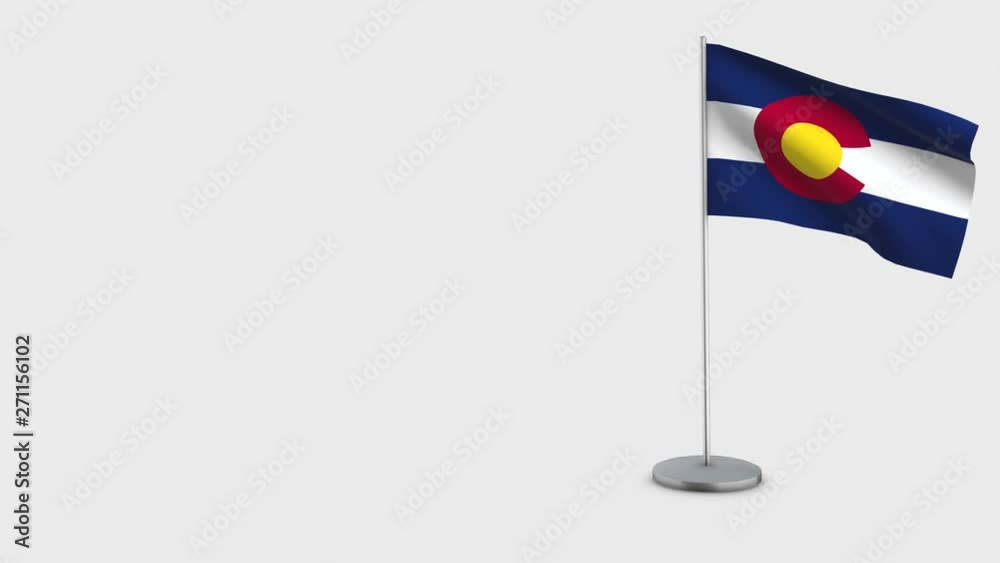 Colorado waving flag animation on Flagpole.  Perfect for background with space on the left side.