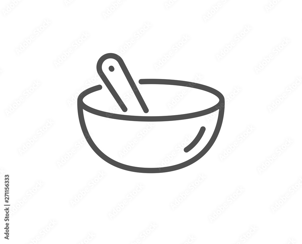 Cooking mix line icon. Bowl with spoon sign. Food preparation symbol. Quality design element. Linear style cooking mix icon. Editable stroke. Vector Cooking mix line icon. Bowl with spoon sign. Food preparation symbol. Quality design element. Linear style cooking mix icon. Editable stroke. Vector