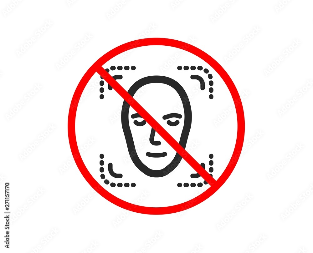 No or Stop. Face detection icon. Head recognition sign. Identification symbol. Prohibited ban stop symbol. No face detection icon. Vector No or Stop. Face detection icon. Head recognition sign. Identification symbol. Prohibited ban stop symbol. No face detection icon. Vector