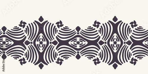 Seamless vector border pattern. Modern stylish geometric hand drawn curve lines. Repeating abstract tileable edging background. Ornamental ethnic tribal. Trendy surface design textile ribbon trim