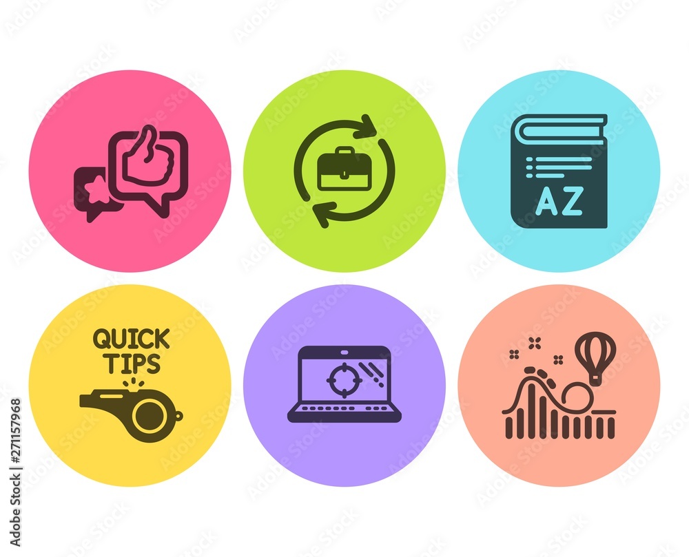 Vocabulary, Human resources and Tutorials icons simple set. Seo laptop,  Like and Roller coaster signs. Book, Job recruitment. Business set. Flat  vocabulary icon. Circle button. Vector Stock Vector | Adobe Stock