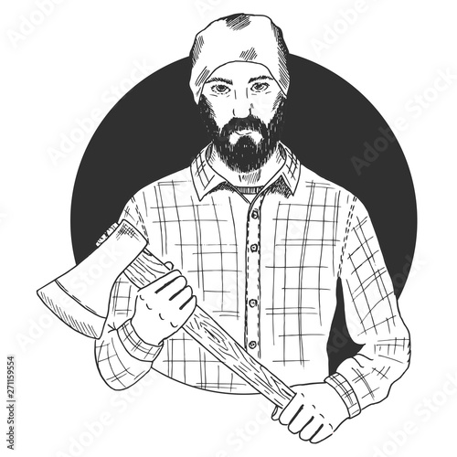 Worker with axe over black round