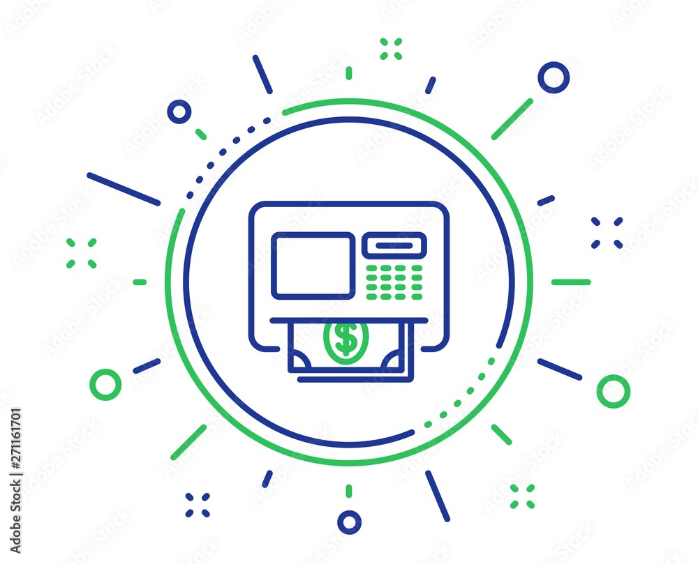 ATM line icon. Money withdraw sign. Payment machine symbol. Quality design elements. Technology aTM button. Editable stroke. Vector ATM line icon. Money withdraw sign. Payment machine symbol. Quality design elements. Technology aTM button. Editable stroke. Vector