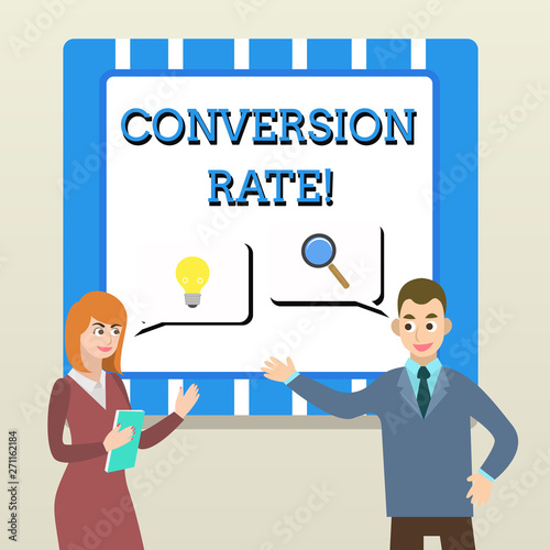 Handwriting text Conversion Rate. Conceptual photo number of visitors to a website that meet the desired goal Business Partners Colleagues Jointly Seeking Problem Solution Generate Idea