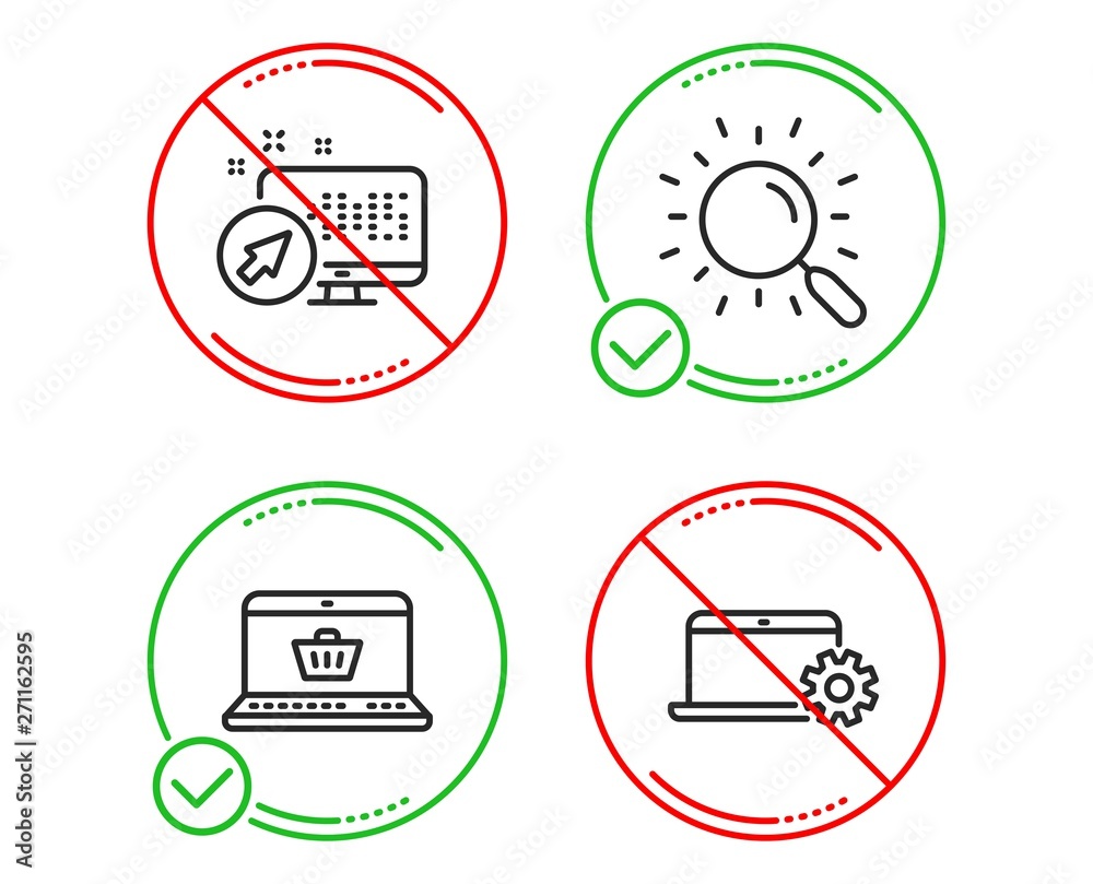 Do or Stop. Online shopping, Web system and Search icons simple set. Notebook service sign. Notebook with shopping cart, Computer, Find document. Computer repair. Technology set. Vector Do or Stop. Online shopping, Web system and Search icons simple set. Notebook service sign. Notebook with shopping cart, Computer, Find document. Computer repair. Technology set. Vector