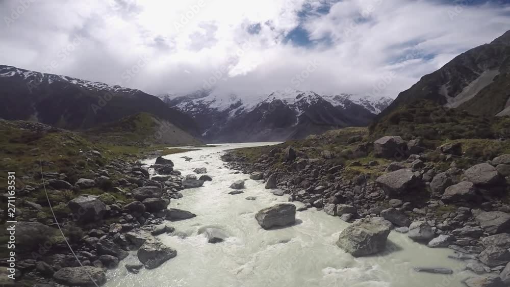 Hooker Valley Track at Mount Cook, Aoraki, New Zealand, NZ Hooker Valley Track at Mount Cook, Aoraki, New Zealand, NZ